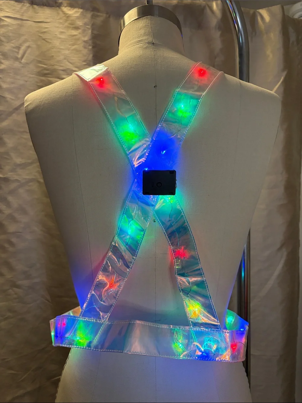 LED Light-Up Iridescent Safety Harness - White/Holographic